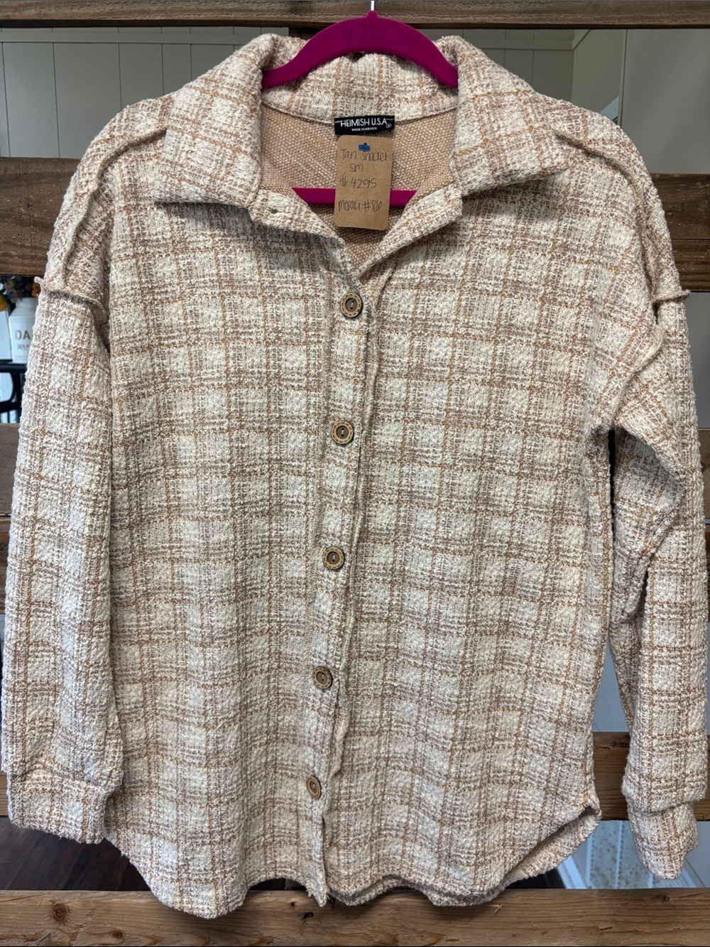 Women’s Cream and Tan Plaid Button-Down Shacket NWT